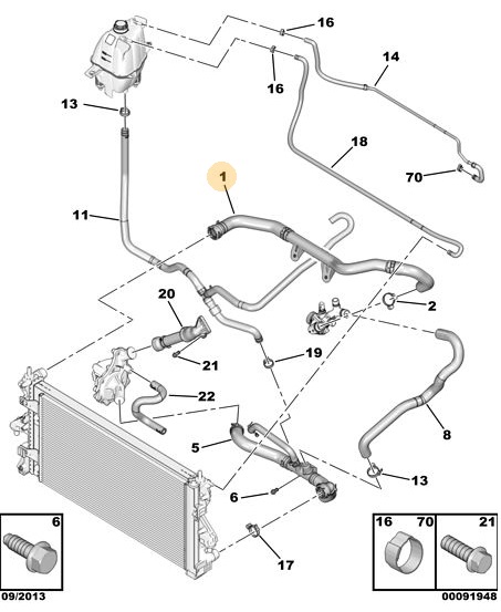 Патрубок Peugeot Boxer 2.2HDi от радиатора к термостату (сверху) - PEUGEOT/CITROEN/1606662280