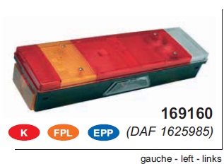 Фонарь задний DAF/RVI/MAN 7-секционный левый прямоугольный с подсветкой (разъём сбоку AMP 1.5, LC7) - VIGNAL/169160