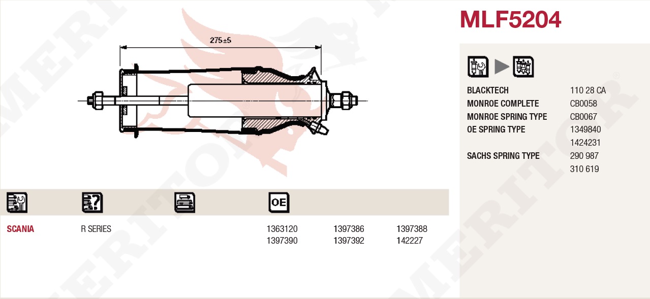 Амортизатор кабины SCANIA-4 передний в сборе с подушкой - MERITOR/ROR/MLF5204