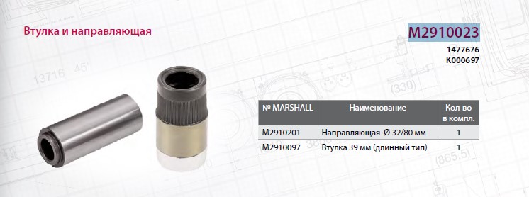 Р/к суппорта KNORR SN/SB (направляющая+пыльник) - MARSHALL/M2910023