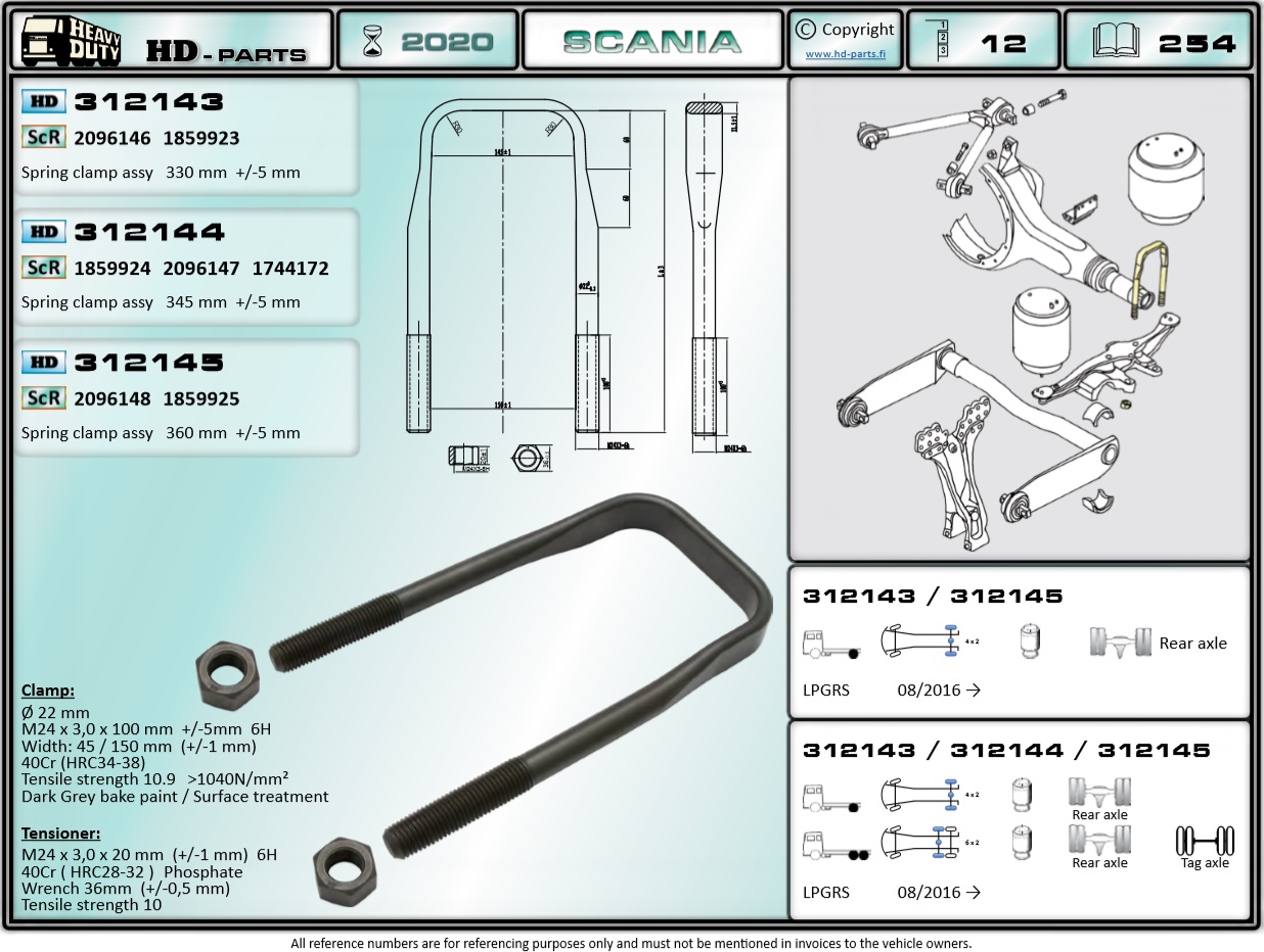 Стремянка М24х150 h=360 плоский верх SCANIA-L/P/G/R/S, 08/2016 ? - HD Parts/312145
