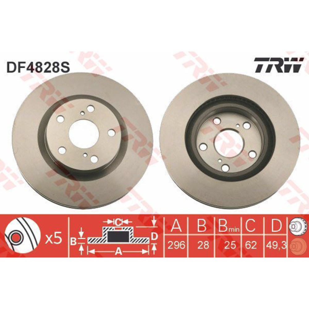 Диск тормозной TOYOTA/PONTIAC/LEXUS D=296мм передний - TRW/LUCAS/DF4828S