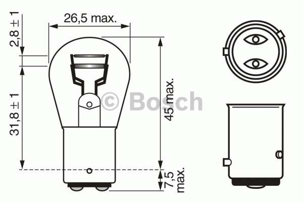 Лампа 12V 21/4W BAZ15d - BOSCH/1987302215