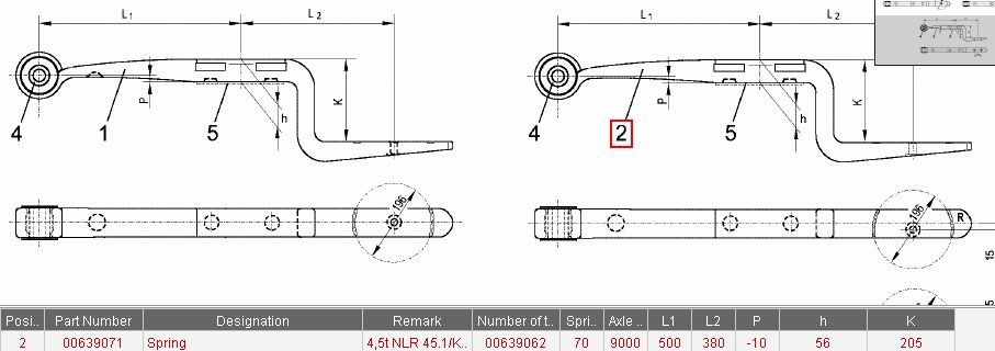 Полурессора GIGANT 1-лист. 425+50/575/70/1x55x70 ступ.205 мм. VS=15 левая - GIGANT/639071