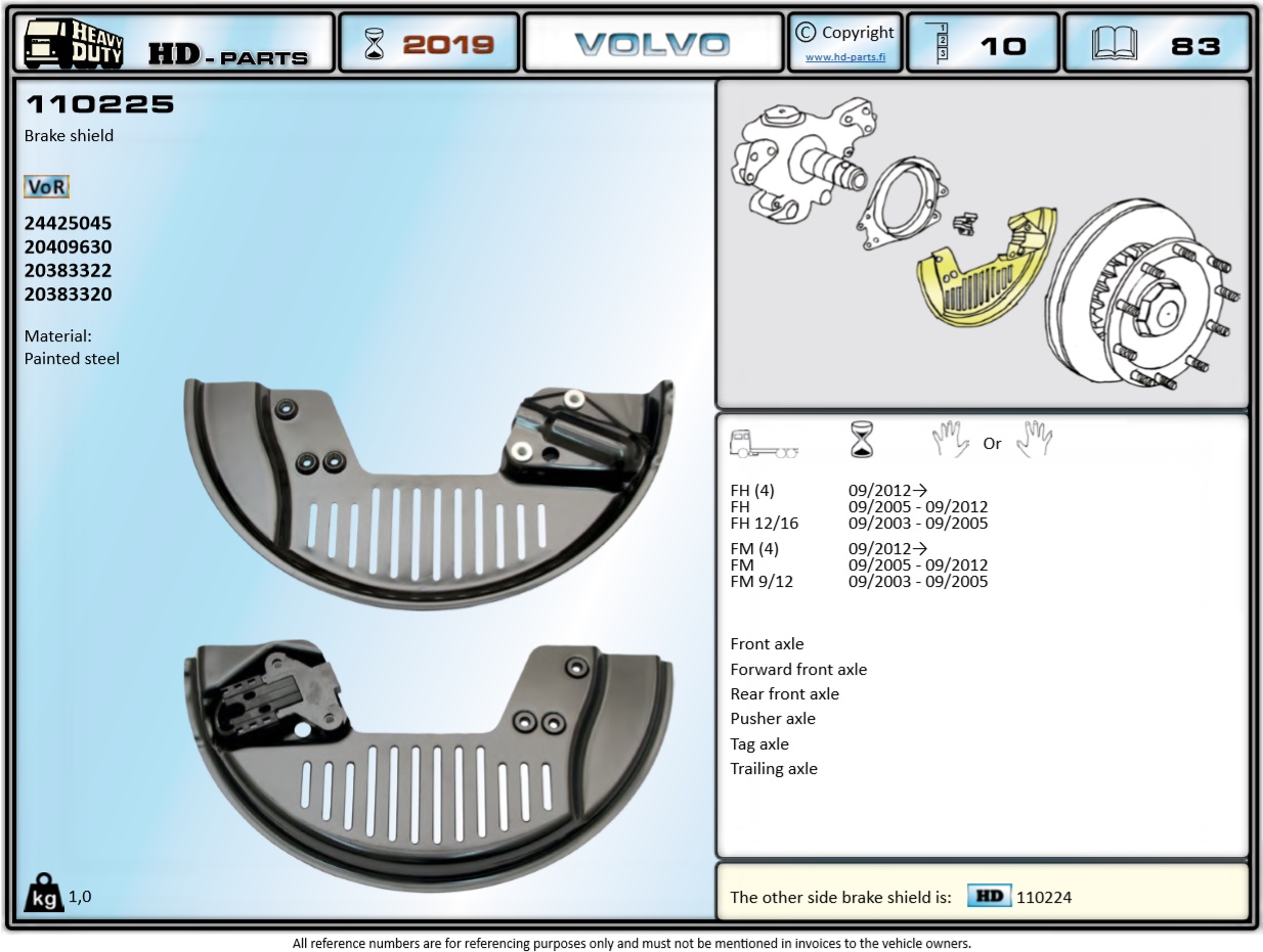 Пыльник VOLVO FH/FM4 дисковый тормоз левый - HD Parts/110225