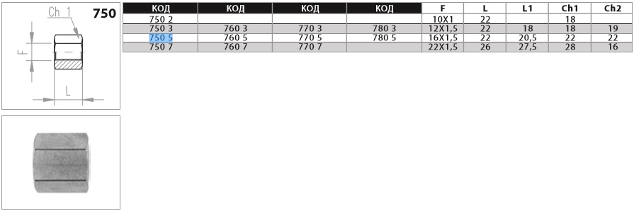 Переходник М16х1,5/М16х1,5 внутр./внутр., L=22, прямой! - SIRIT/27505