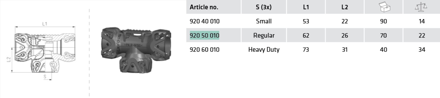 Фитинг T-образный, Regular/L1=62/L2=26, ABC Integral Push-in - RAUFOSS/92050010