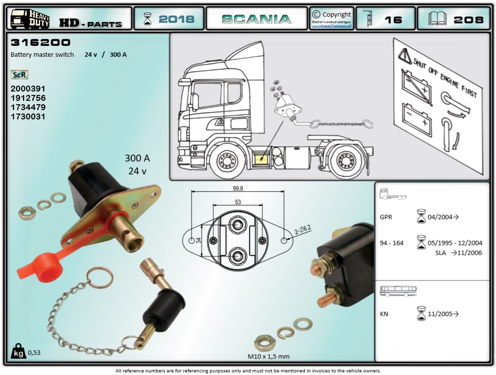 Выключатель массы VOLVO/SCANIA-4/P/G/R/T - HD Parts/316200
