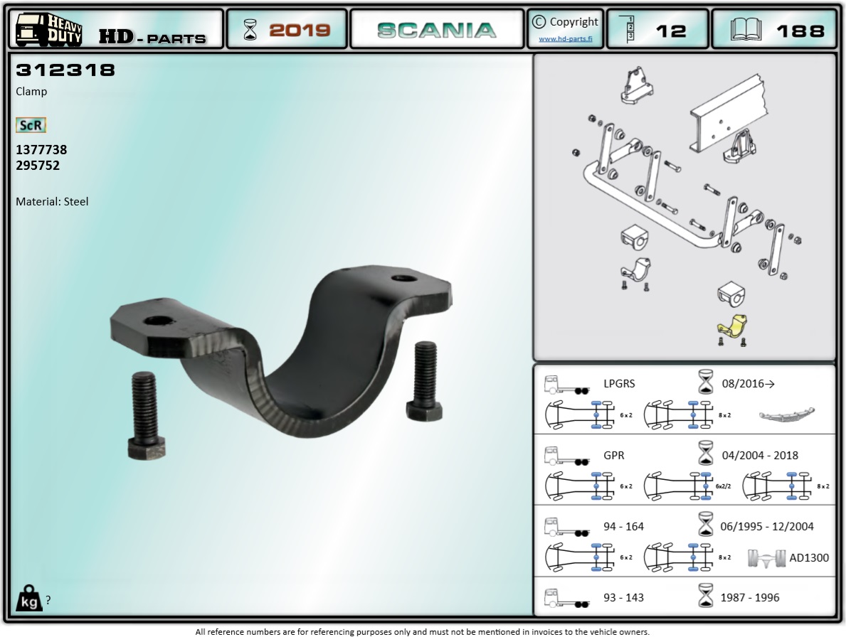 Кронштейн стабилизатора SCANIA-3/4/P/R/G заднего (хомут) - HD Parts/312318
