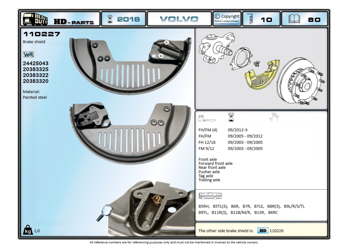 Пыльник VOLVO FH/FM дисковый тормоз, правый - HD Parts/110227