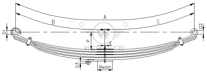 Рессора SISU C500 4-лист. передн. 1000+1000/4х26х90 D35х4 D35х4 - WEWELER/F196T019ZA75