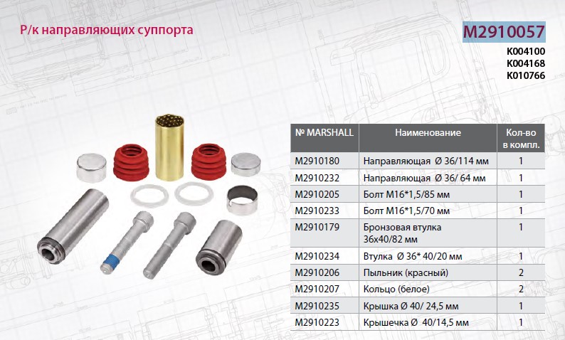 Р/к суппорта KNORR SK7 (пыльники+направл.+болты) - MARSHALL/M2910057