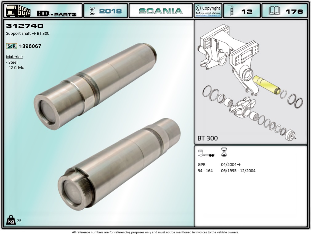 Ось балансира SCANIA-4/G/P/R, BT300 - HD Parts/312740