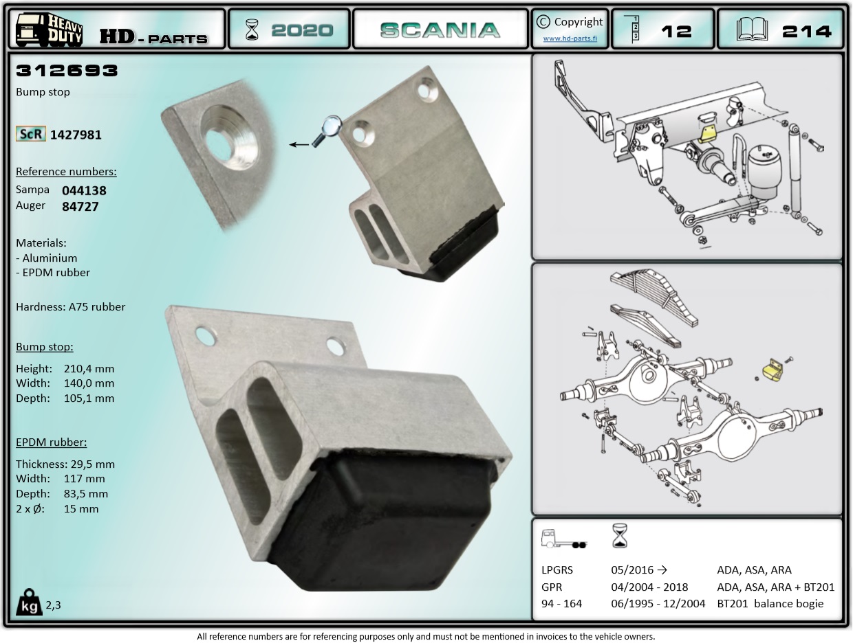 Отбойник рессоры SCANIA-4/P/G/R/S задний - HD Parts/312693