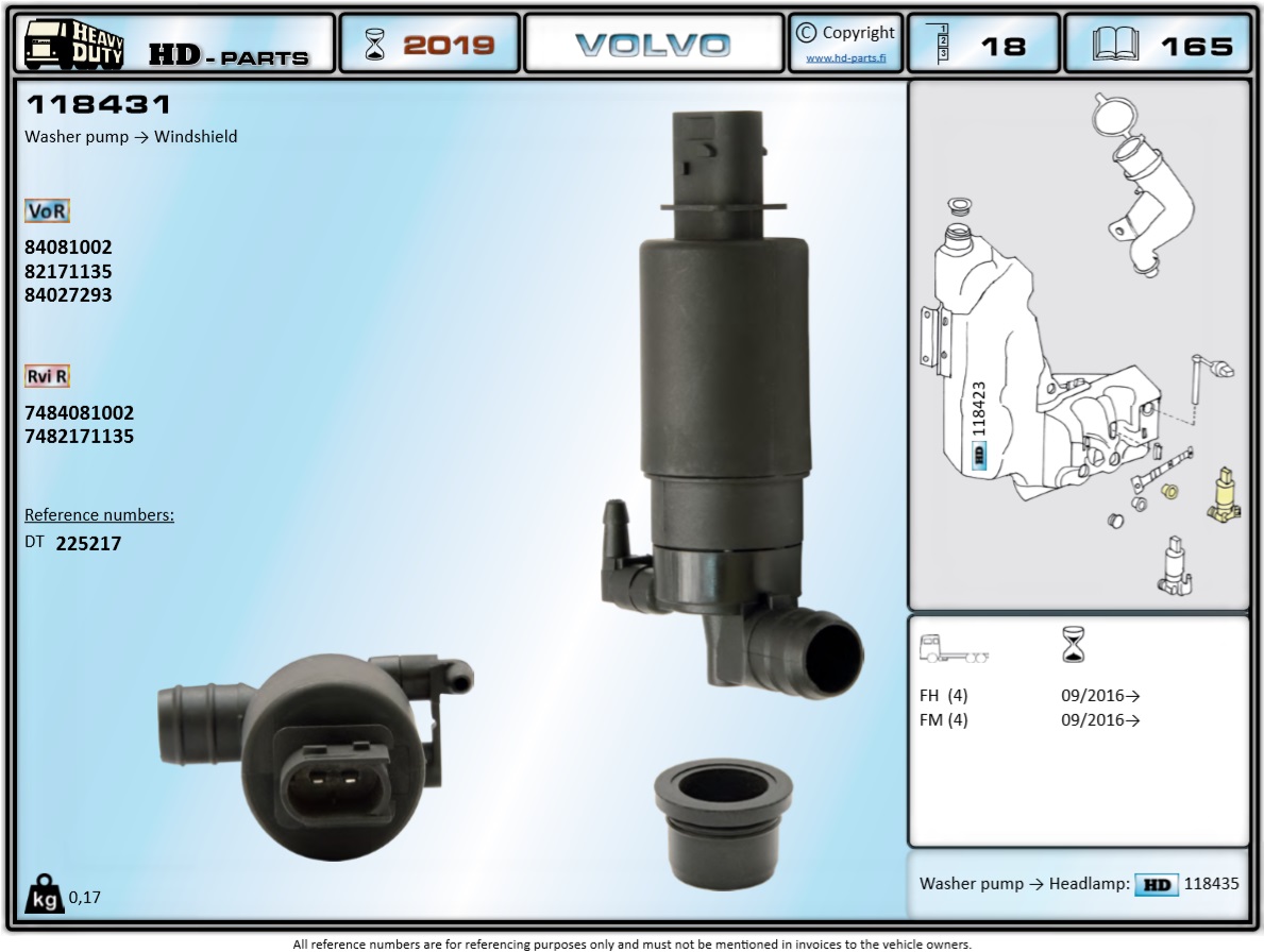Насос омывателя VOLVO FH/FM4 (2 конт.) - HD Parts/118431