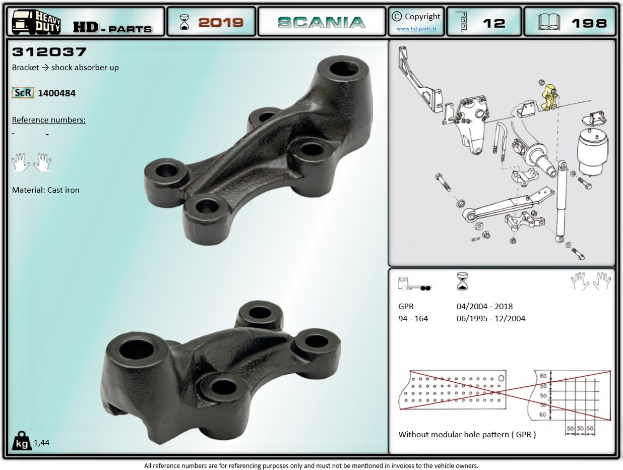 Кронштейн амортизатора SCANIA-4/P/R/G задний - HD Parts/312037