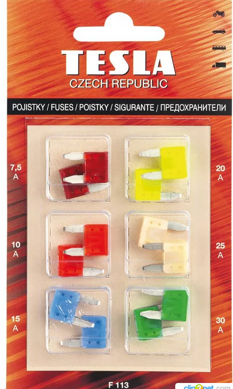 Предохранители 7.5A*2/10A*2/15A*2/20A*2/25A*2/30A*2 MINI (к-т 12шт) - TESLA TEHNICS/F113
