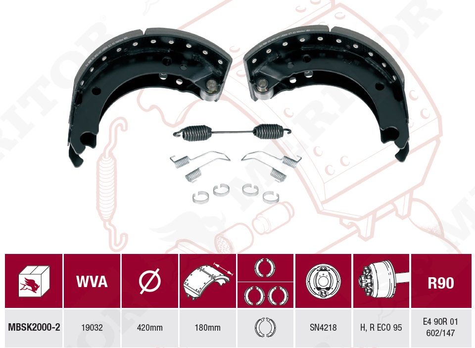 Колодки торм. с накл. BPW SN4218 (компл. на колесо + крепёж) - MERITOR/ROR/MBSK2000-2