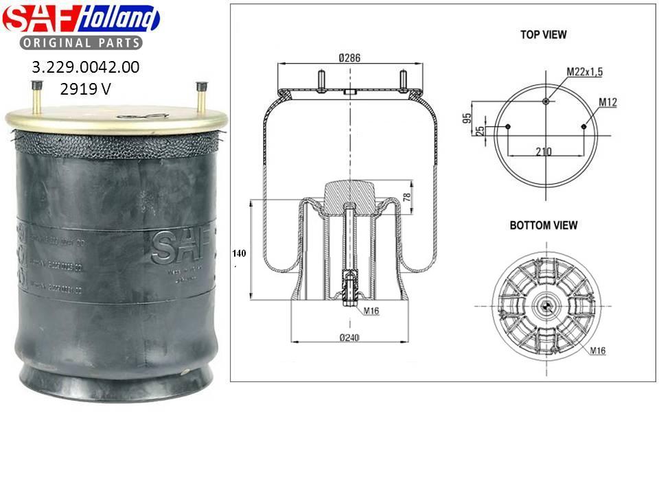 Пневморессора SAF 2919V пласт. стакан H=140 - SAF/3229004200
