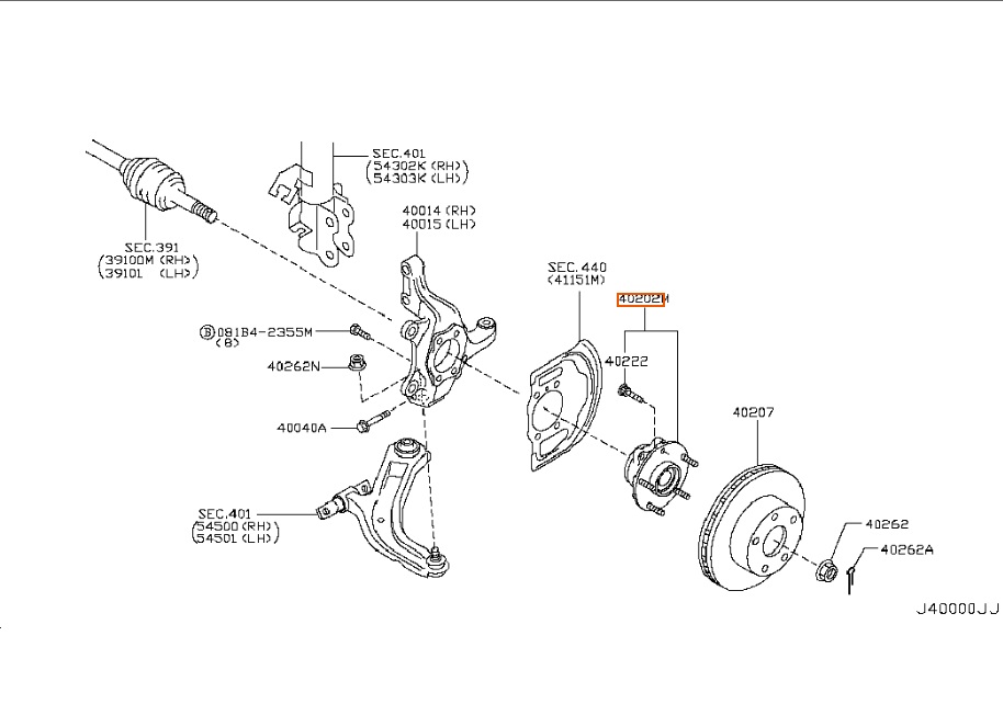 Cтупицы Nissan X-Trail передняя в сборе - NISSAN/40202JG01A