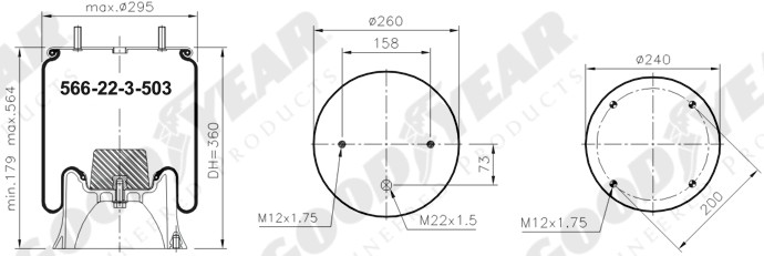 Пневморессора 4004NP03 SAF 2618 E5 пласт. стакан под болты - GOODYEAR/SPRINGRIDE/1R11-713
