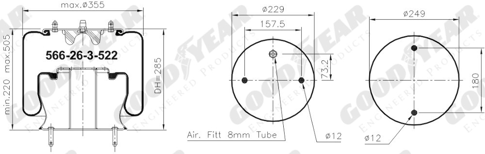 Пневморессора SCANIA-4/P/G/R со стаканом передняя ось - GOODYEAR/SPRINGRIDE/1R13-745