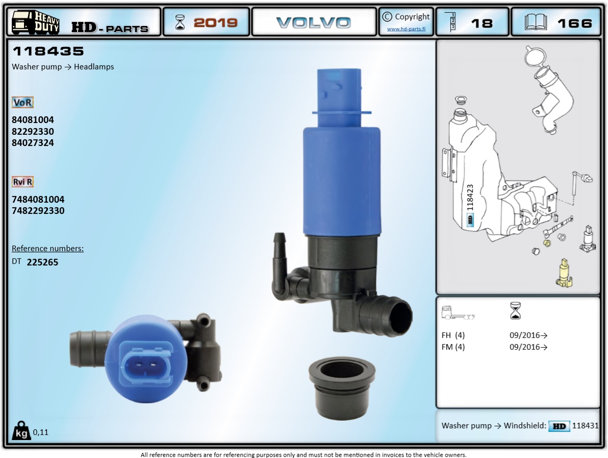 Насос омывателя фар VOLVO FH/FM4 - HD Parts/118435