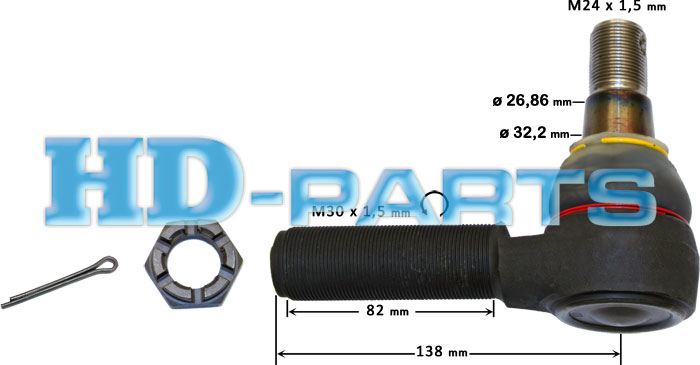 Наконечник рулевой VOLVO левый LHT М30х1,5 L=135мм - HD Parts/107030