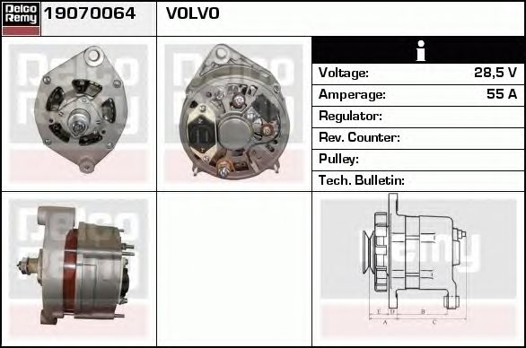 Генератор VOLVO F/FL/N/NL10/12/16 28V 55A - DELCO REMY/19070064