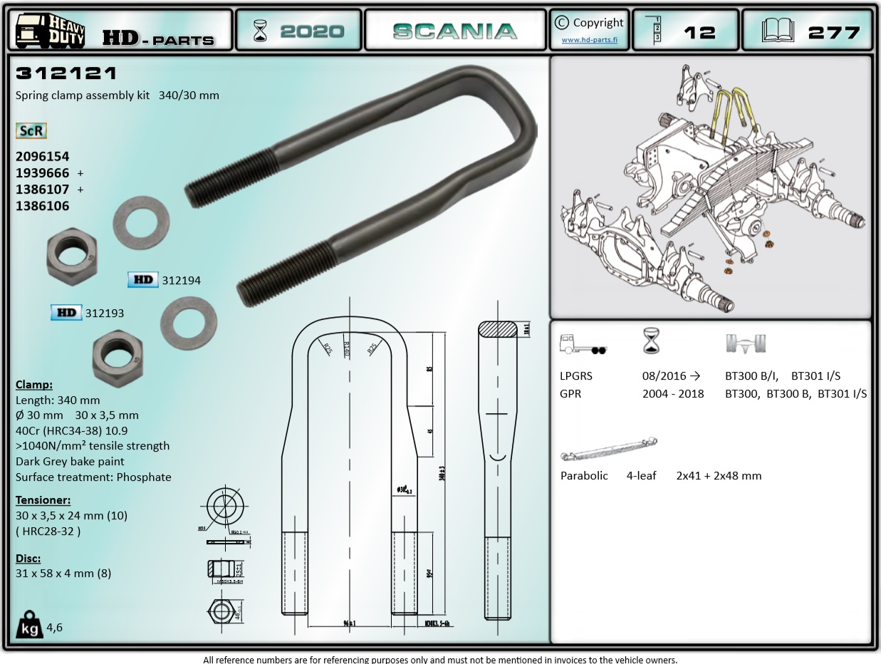 Стремянка М30х125 h=340 плоский верх SCANIA - HD Parts/312121
